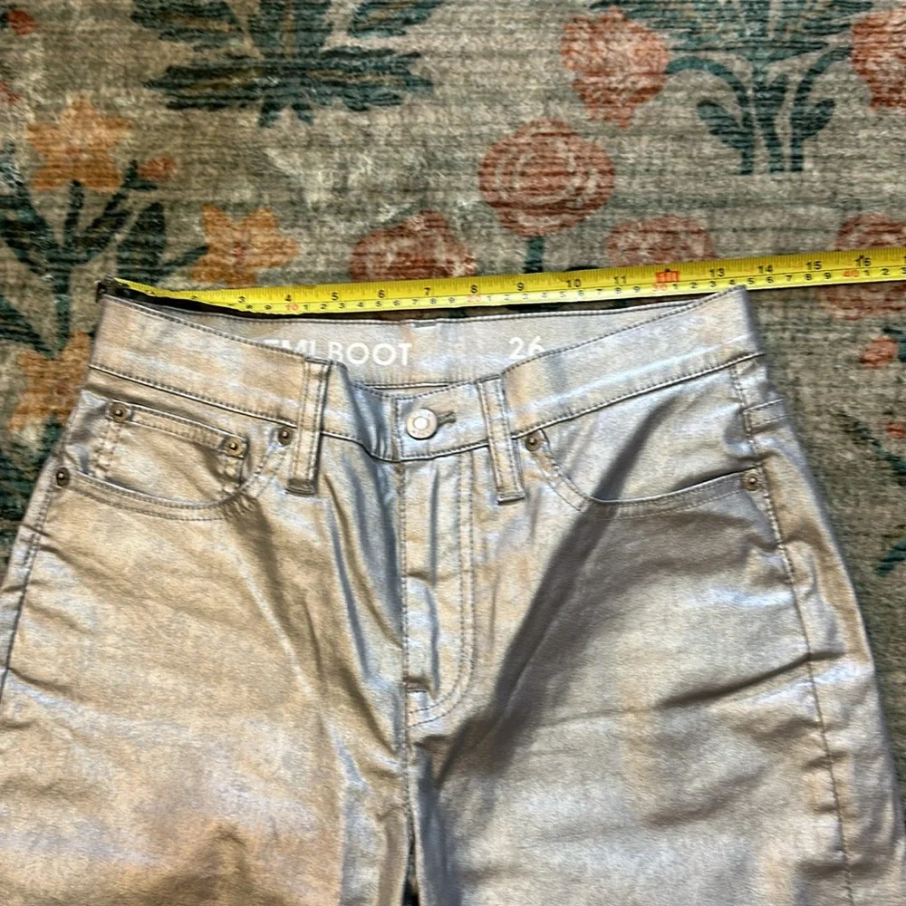 J Crew Slim Demi Boot Jean in Coated Silver NWOT Size 26